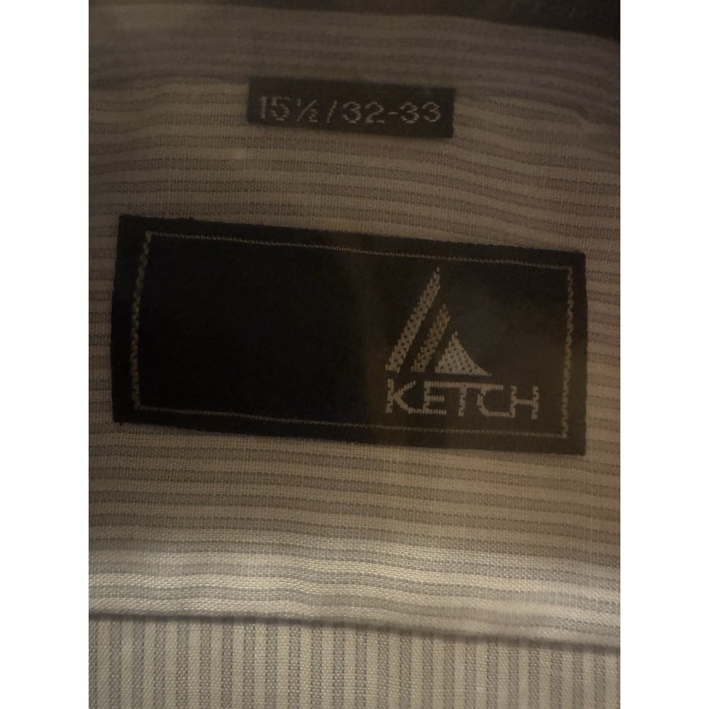 Vintage Ketch Mens Long Sleeve Dress Shirt Blue Grey Stripe Size 15 1/2 32-33 N - Picture 9 of 16